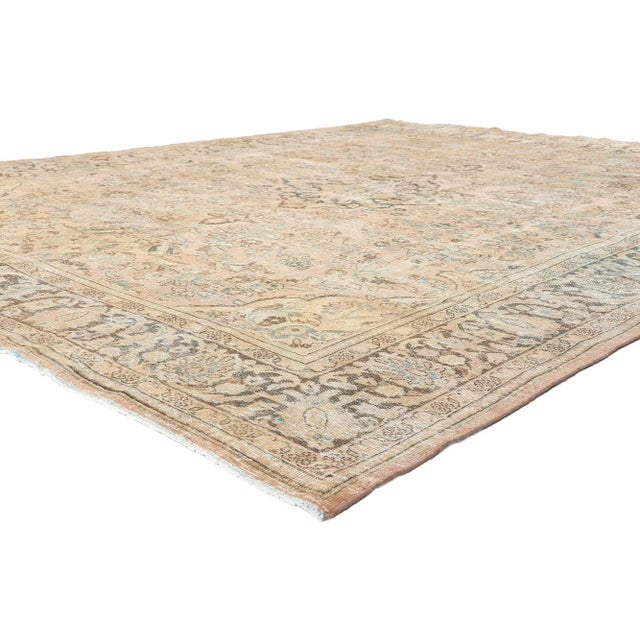 61268 Distressed Antique Persian Mahal Rug, 08'10 x 11'07. Laid-back luxury meets quiet sophistication in this hand...