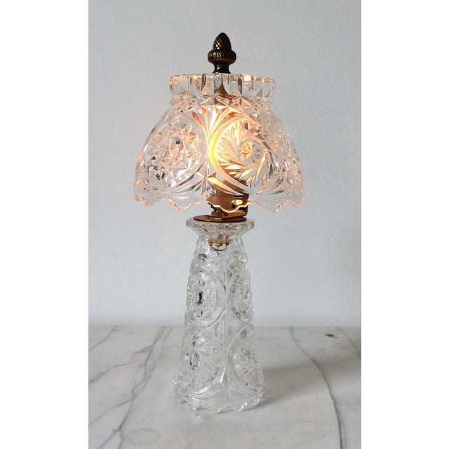 Victorian Vintage Cut Crystal Boudoir Table Lamp W/ Matching Shade For Sale - Image 3 of 11