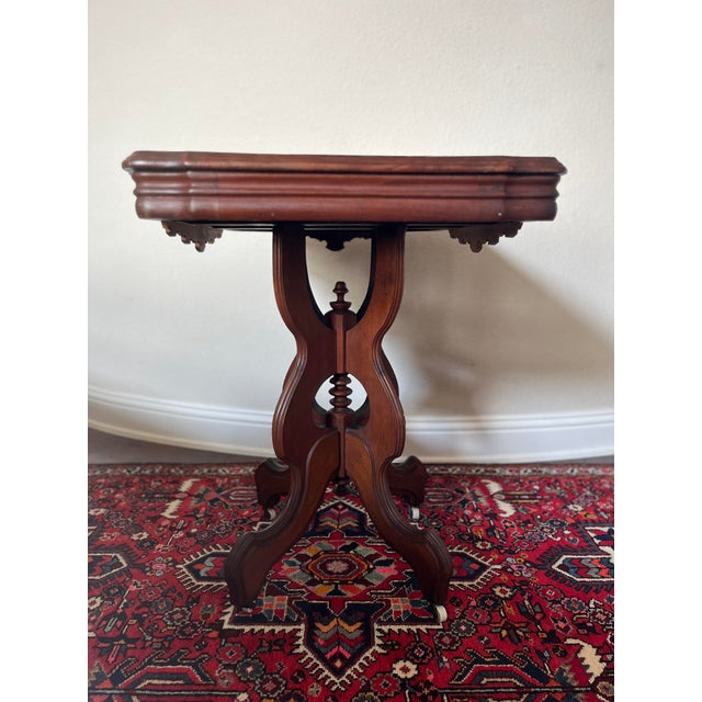 Antique Victorian Eastlake Style Carved Walnut Parlor Table, Lamp Table, Hall Table on Casters For Sale - Image 4 of 12