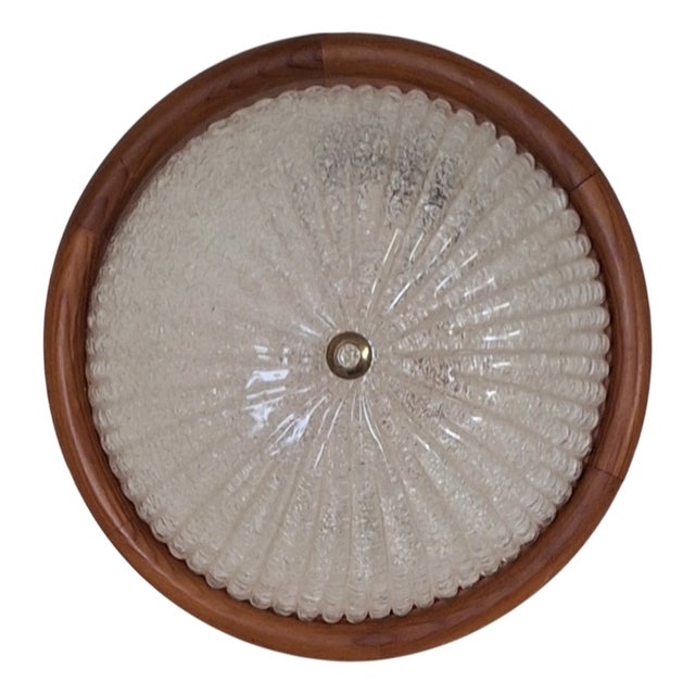 Vintage Ceiling Lamp with Segmented Ice Glass Shade by Euralux, 1980s For Sale