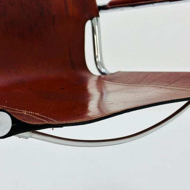 Brown Bauhaus Italian Visitor Chair in Congac Leather by Marcel Breuer, 1980s For Sale - Image 8 of 11