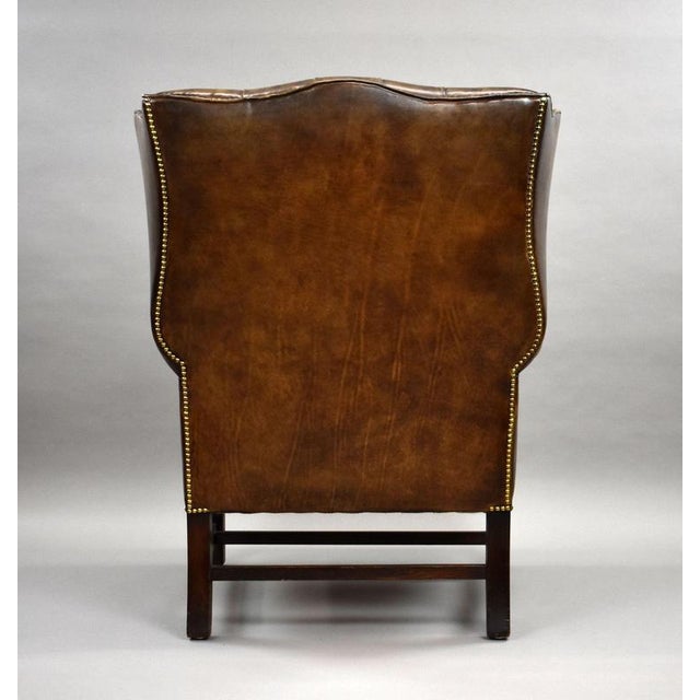 Brown Antique Hand-Dyed Leather Wing Back Armchair, 1920 For Sale - Image 8 of 10