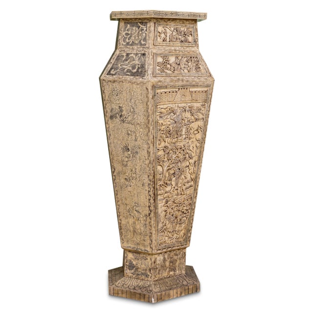 Chinese Pair of Monumental Oversized Bone Pedestals With Intricate Detail Design For Sale - Image 3 of 8