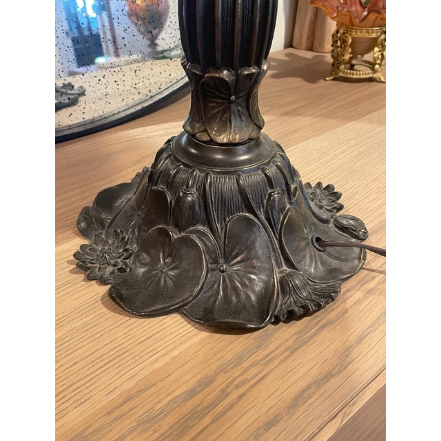 Vintage 1970's Art Nouveau Style Pink Bent Glass Rose Accent Table Lamp For Sale - Image 4 of 5