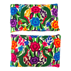 Vintage Multicolor Embroidered Otomi Tenango Hand-Stitched Pillows, a Pair
