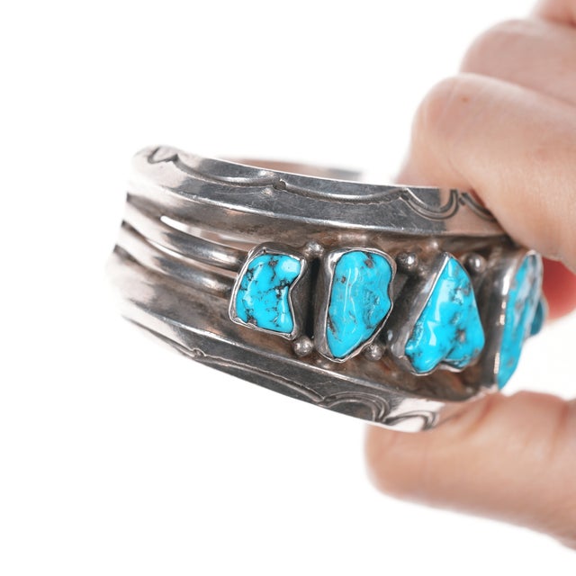 Late 20th Century 6.25" Mark Chee (1914-1981) Navajo silver cuff bracelet with turquoise For Sale - Image 5 of 11