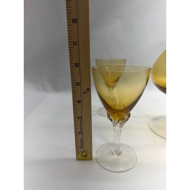 Mid-Century Italian Style Amber Art Glass Pitcher Decanter & Cordial Glass Set - 5 Pieces For Sale - Image 6 of 6