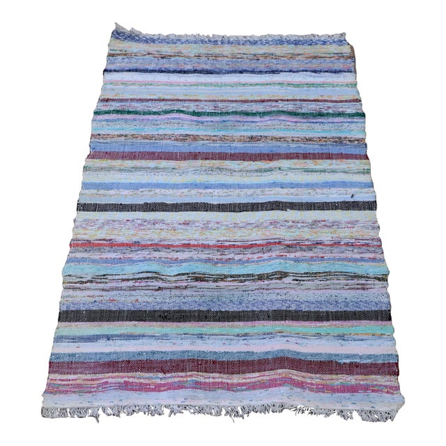 1980s Hand-Knotted Kilim With Stripe Patterns For Sale
