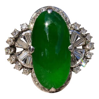 The Shanghai: Outstanding Signed Imperial A Fei Cui Jadeite Jade Ring in Platinum set with Diamonds For Sale