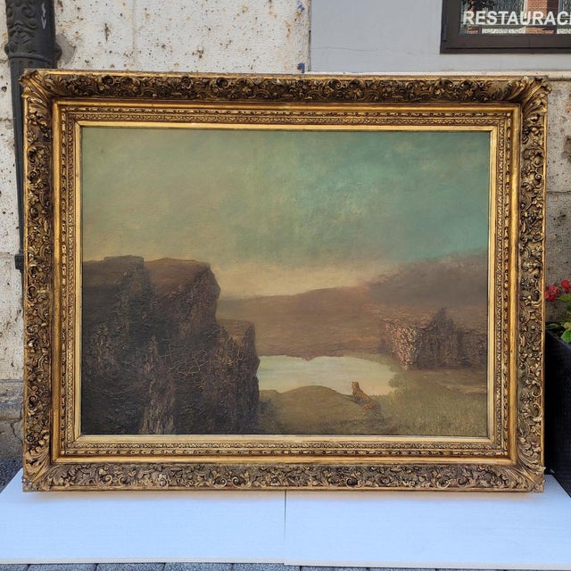 Romantic Artist, Tiger Before a Dreamscape, 19th Century, Oil on Canvas For Sale - Image 4 of 18