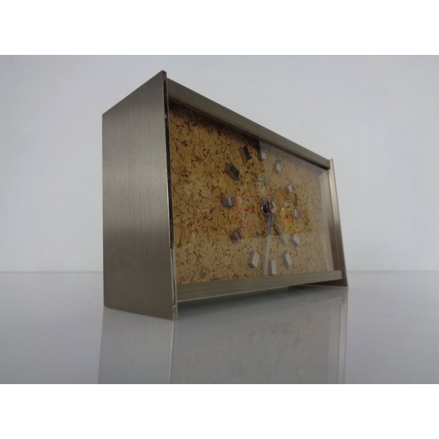 1960s Brushed Aluminum and Cork Table Clock by Kienzle International, Germany, 1960s For Sale - Image 5 of 16