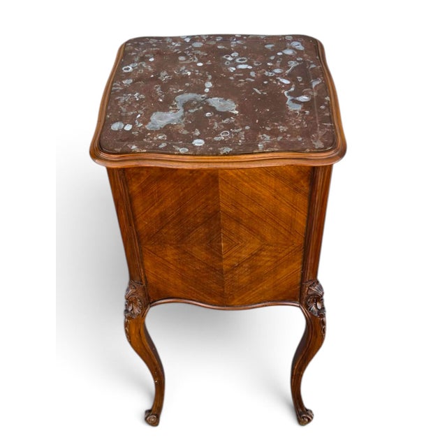 19th Century French Bedside Walnut Cabinet Marble Top Insert Marble. For Sale - Image 13 of 18