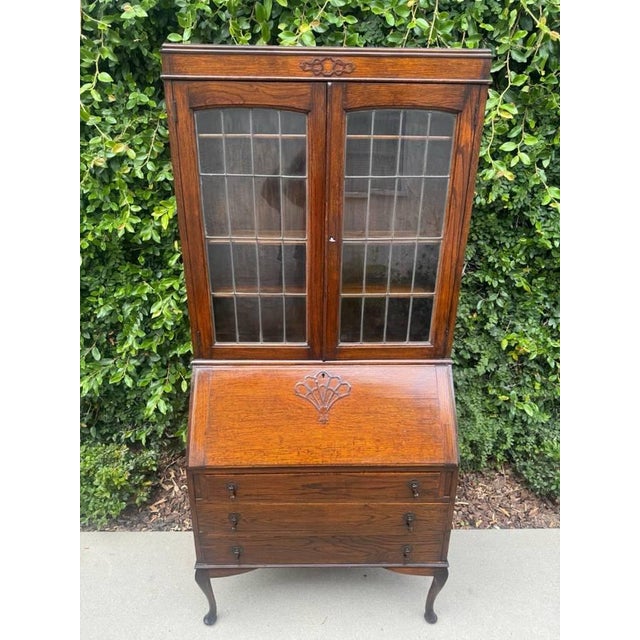 Wood Vintage Uk Imported Edwardian Style Bureau Bookcase/Secretary Desk For Sale - Image 7 of 18