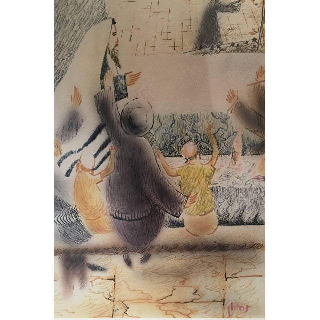 Baruch Nachshon, Jerusalem, Old city, Western Wall, 1970 Judaica Watercolor Painting Israeli Art, 1970 For Sale - Image 4 of 4