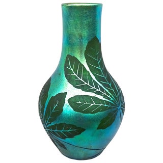 1920s French Deco Iridescent Acid-Etched Art Glass Vase For Sale