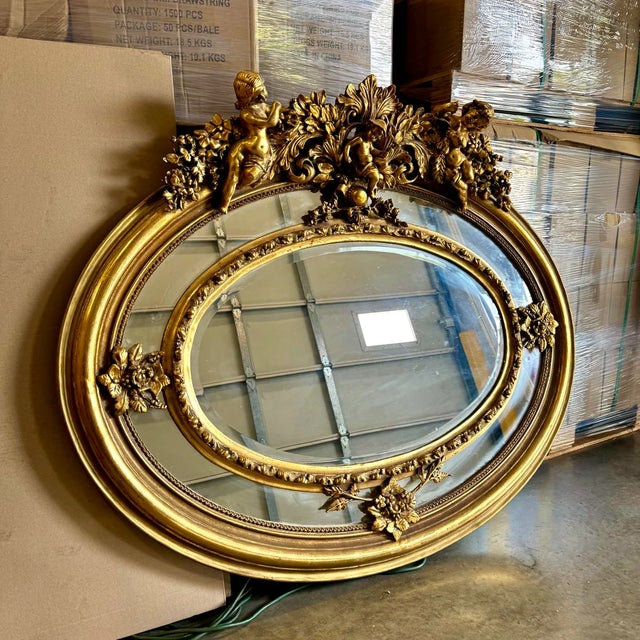 Glass Golden Oval Mirror – French-Italian Style Wall Mirror For Sale - Image 7 of 8