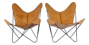 1960s Pair of Leather Butterfly Chairs Jorge Ferrari Hardoy Bonet Kurchan Knoll