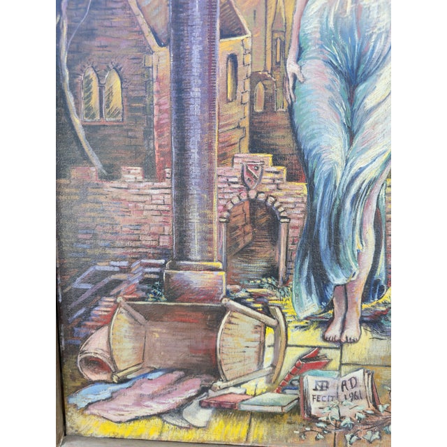 Mid 20th Century Large Signed "Nb" 1961 Mid Century Surrealist Oil Painting on Canvas For Sale - Image 5 of 10