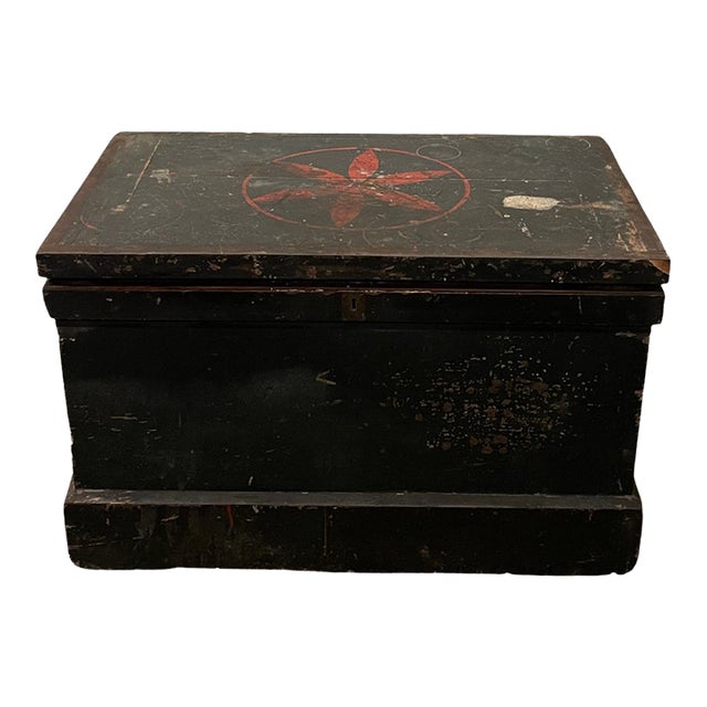 Early 20th Century Original Hand Painted Cabinet Maker Trunk + Antique Tools For Sale
