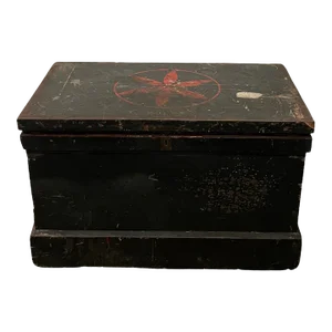 Early 20th Century Original Hand Painted Cabinet Maker Trunk + Antique Tools