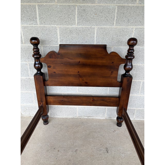 Description: Ethan Allen Antique Pine Cannonball Twin Bed Frame. Original Finish. Normal Age Wear, such as light scuffs...
