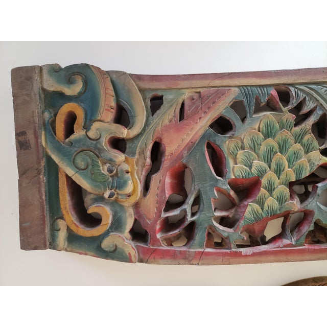 Antique Chinese Architectural Carving - Ming Dynasty Era - "Romance of the Three Kingdoms" - Double-Sided Polychrome Lintel For Sale - Image 10 of 18