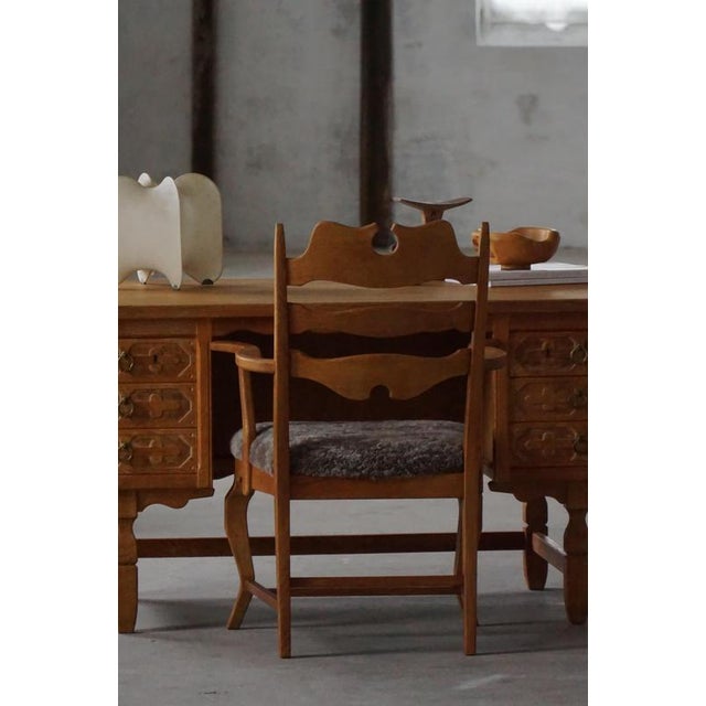 Mid-Century Razorblade Armchair in Oak and Lambswool attributed to Henning Kjærnulf, 1960 For Sale - Image 4 of 18