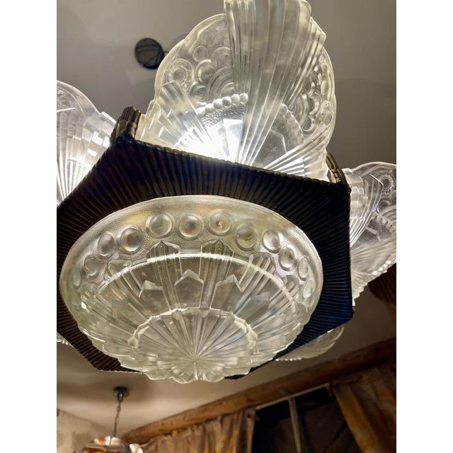 Bronze and Glass Pendant by Georges Leleu, France, 1930 For Sale - Image 13 of 15