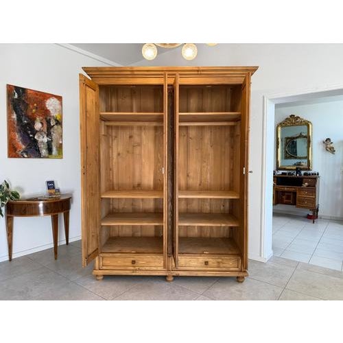 Four-door farmhouse wardrobe, Gründerzeit style, solid wood. Dimensions: Height x Width x Depth 215 x 169 x 65 cm. For...