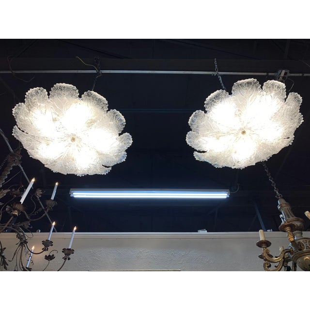 Gorgeous vintage Murano glass ceiling mount chandelier. Beautiful leaf shape pieces of glass attached to a dome shape. So...