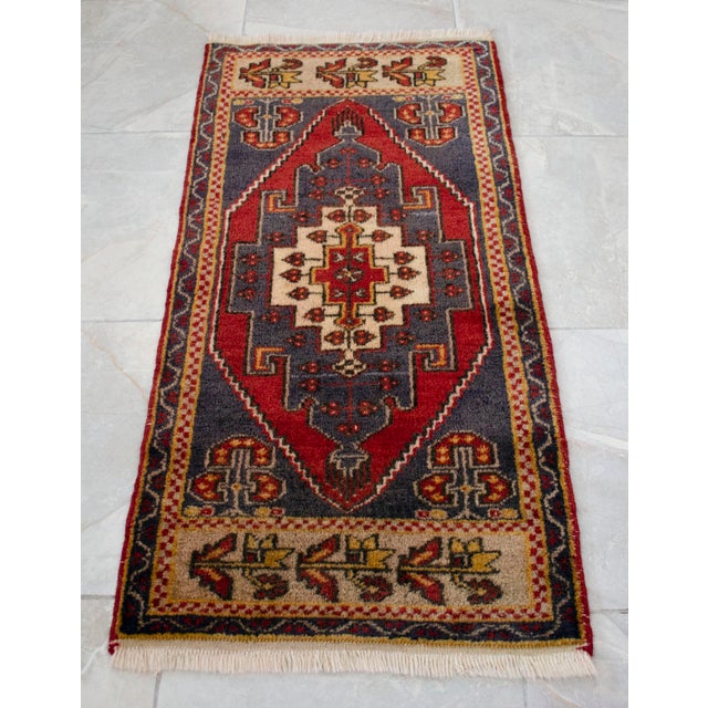 1960s Vintage Hand Knotted Small Rug, Kitchen, Bath Entry Decor Turkish Rug 2x4 Ft Approx For Sale - Image 13 of 13