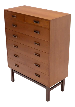 Danish Mid-Century Modern Tall High Boy Chest of 7 Drawers Dresser Cabinet