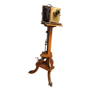 Studio Camera with Original Wooden Stand and Other Accessories, Late 19th Century, Set of 5 For Sale