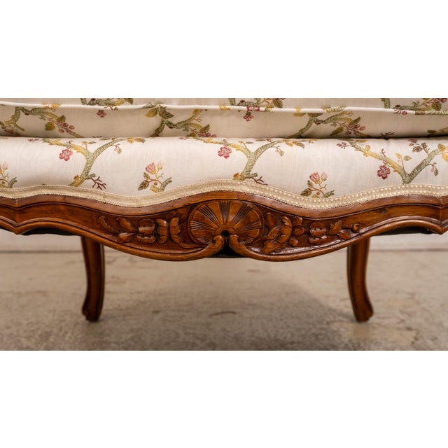 Pair Vintage French Louis XV Style Carved & Upholstered Bergere Chairs For Sale - Image 12 of 18