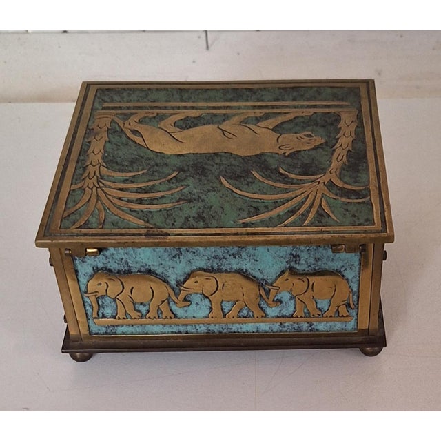 1930s Art Deco Brass Lidded Box with Polished African Motifs, 1930s For Sale - Image 5 of 8