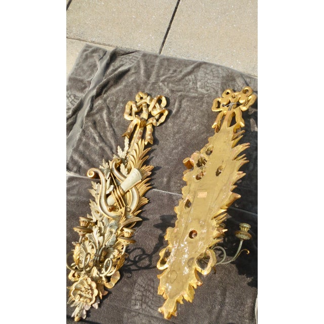1900s Italian Gilt Wood Carved Sconces - Pair of 2 For Sale - Image 9 of 11