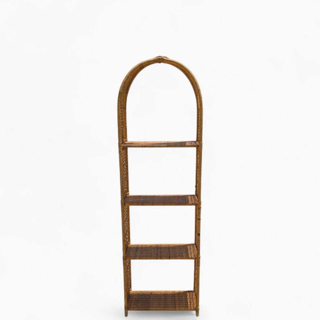 Vintage 1970s Arched Rattan & Cane Étagère, Four-Tier Shelf For Sale - Image 15 of 18