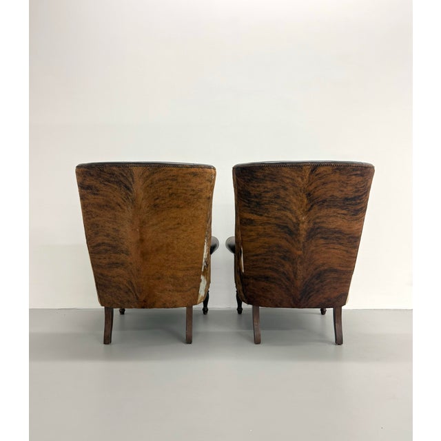 Bernhardt Vintage Bernhardt Leather and Cowhide Wingback Chairs - Pair For Sale - Image 4 of 8