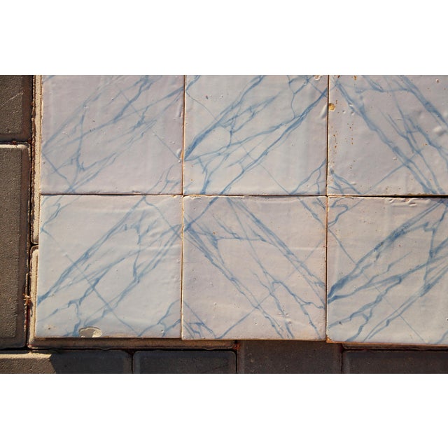 Rare Set of 31 Antique 19th Century Portuguese Tiles Blue & White Faux Marble For Sale - Image 17 of 18