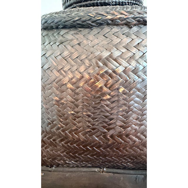 1990s Monumental Antique Rice Bin Woven Rattan Table Lamps by the Natural Light - a Pair For Sale - Image 10 of 12