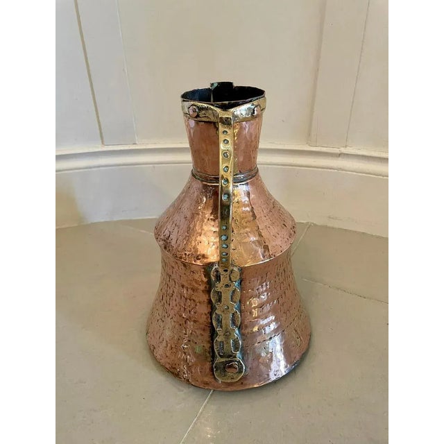 Large antique Arts & Crafts copper and brass milk jug and unusual large antique Arts & Crafts copper and brass milk jug...