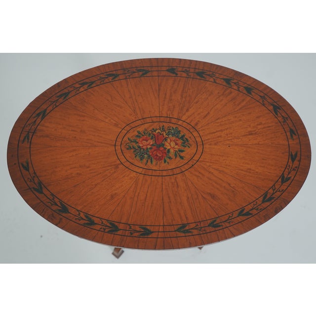 Pair of Vintage Adams Style Oval Inlaid Pedestal Tables For Sale - Image 4 of 13