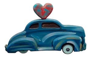 Frank Romero -Blue Chevy Car of Love -Oil Painted Sculpture