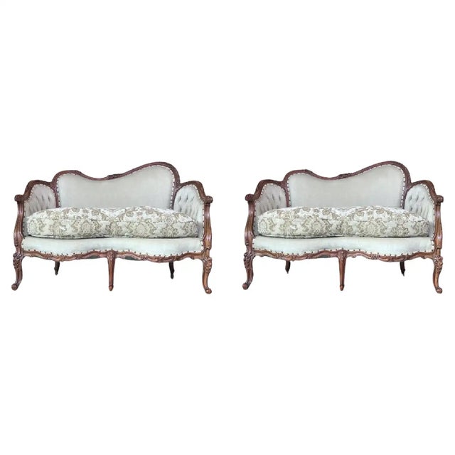 Pair of Victorian Carved Walnut Button Back Sofa Circa 1890 For Sale - Image 12 of 12
