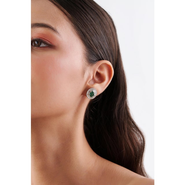 Not Yet Made - Made To Order Vintage 2.51ct Emerald & Channel Set Diamond Oval 14k Gold Stud Earrings- 2 Pieces For Sale - Image 5 of 16