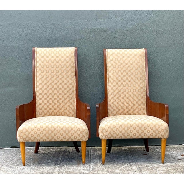 Chocolate Vintage Italian High Back Chairs - A Pair For Sale - Image 8 of 12