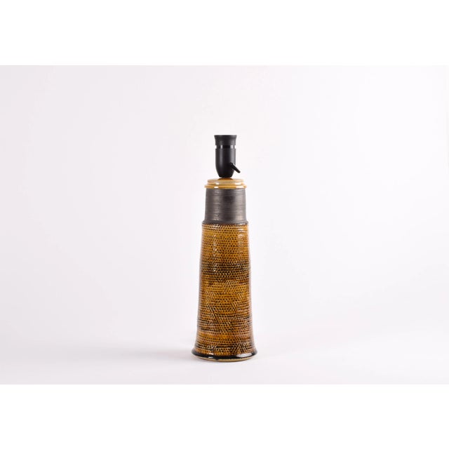 Mid-Century Modern Amber Yellow and Brown Ceramic Table Lamp with Lampshade from Kähler, Denmark, 1960s For Sale - Image 3 of 13
