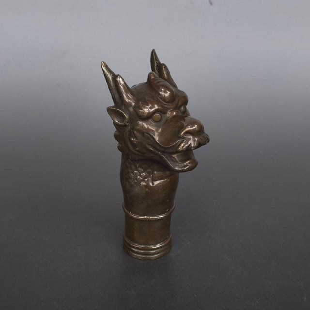 Vintage Pure Silver Dragon Head Cane Handle - Zodiac Walking Stick Topper For Sale - Image 9 of 9