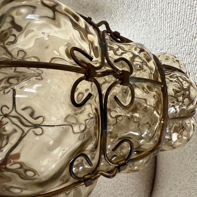 Seguso Murano Hand-Blown Glass Lantern With Sculptural Metal Cage 1930s to 1950s For Sale - Image 10 of 17
