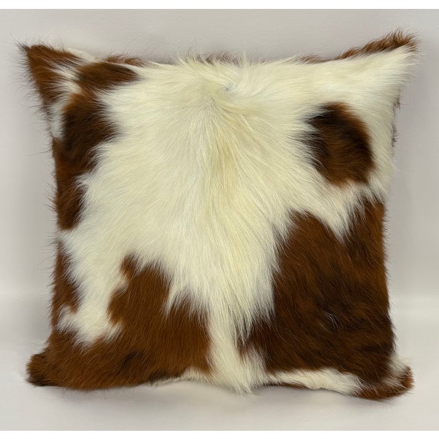 Modern 18x18 Tri-Color Premium Long-Haired Colombian Cowhide Pillow Cover – Handcrafted by Pablo Sota Designs For Sale - Image 3 of 11